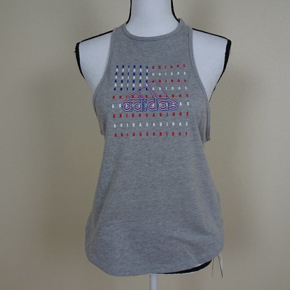 Adidas Tank Top Womens Size S Gray American Flag Racerback